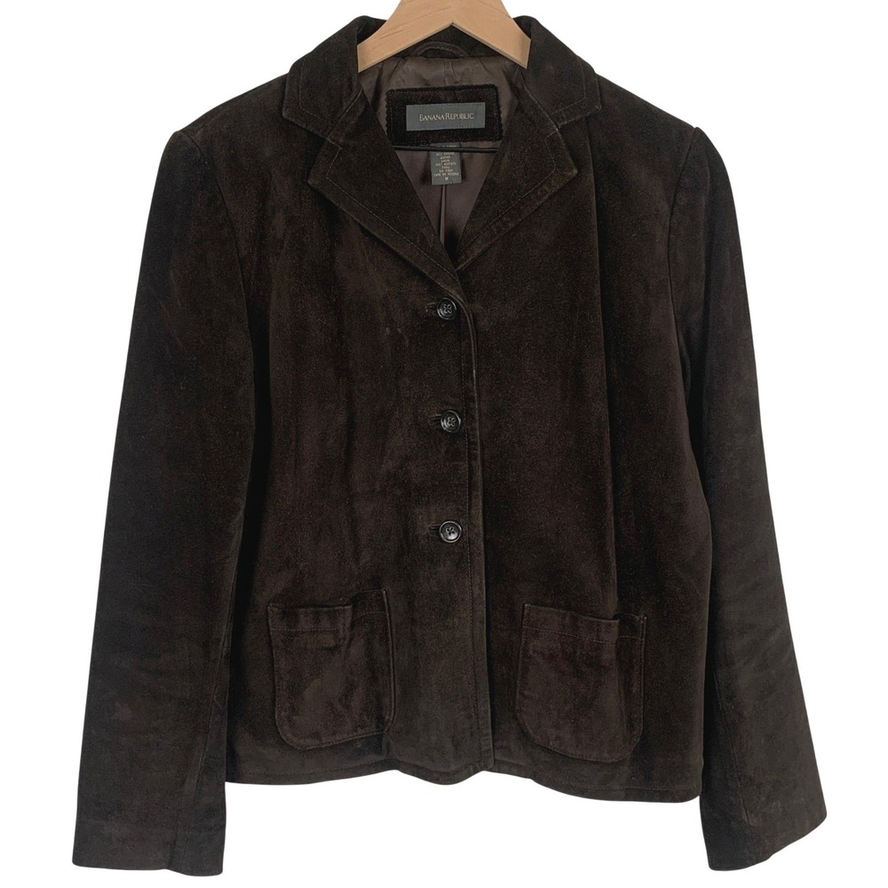 VTG BANANA REPUBLIC Suede Leather Jacket Blazer Women's M Brown Three Button